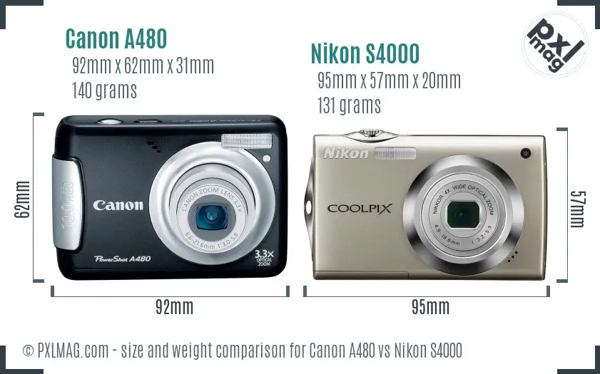 Canon A480 vs Nikon S4000 size comparison