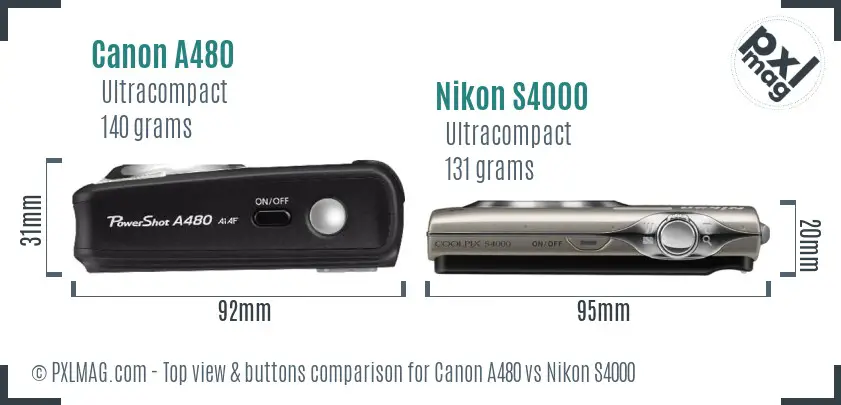 Canon A480 vs Nikon S4000 top view buttons comparison