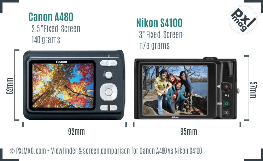 Canon A480 vs Nikon S4100 Screen and Viewfinder comparison