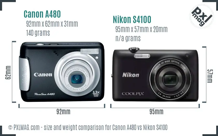 Canon A480 vs Nikon S4100 size comparison