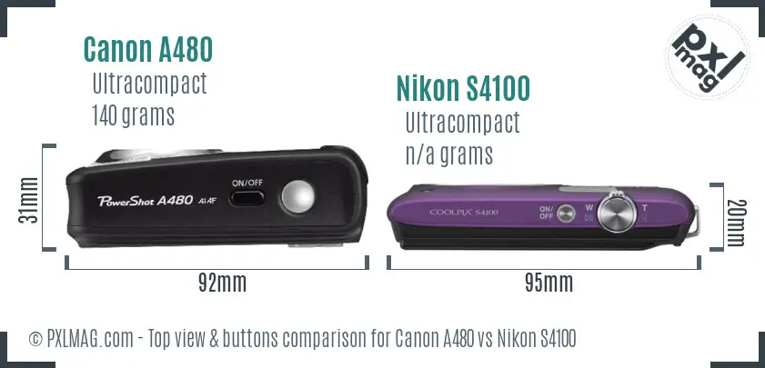 Canon A480 vs Nikon S4100 top view buttons comparison