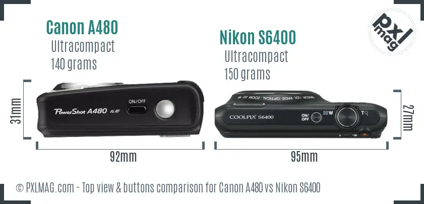 Canon A480 vs Nikon S6400 top view buttons comparison