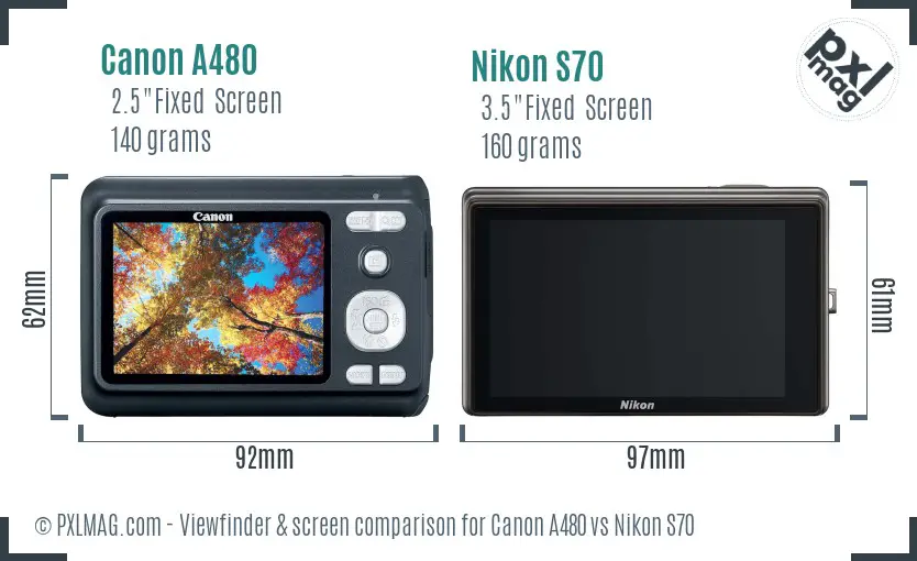 Canon A480 vs Nikon S70 Screen and Viewfinder comparison