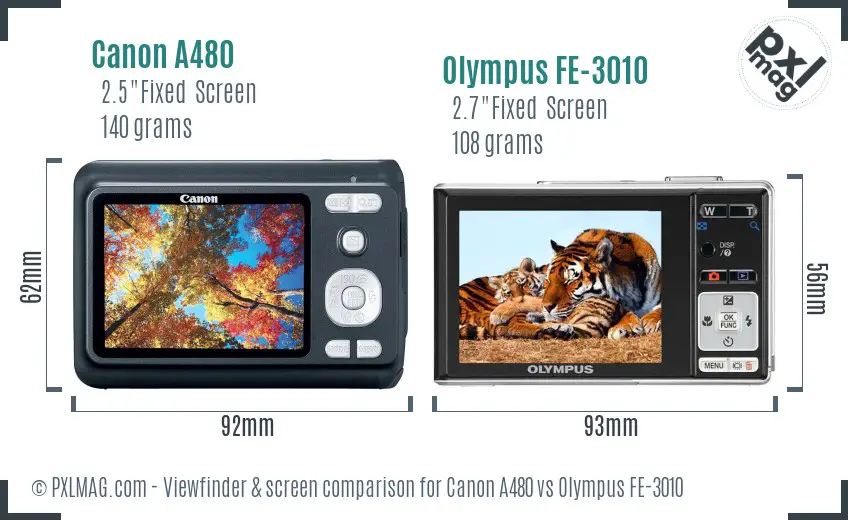 Canon A480 vs Olympus FE-3010 Screen and Viewfinder comparison
