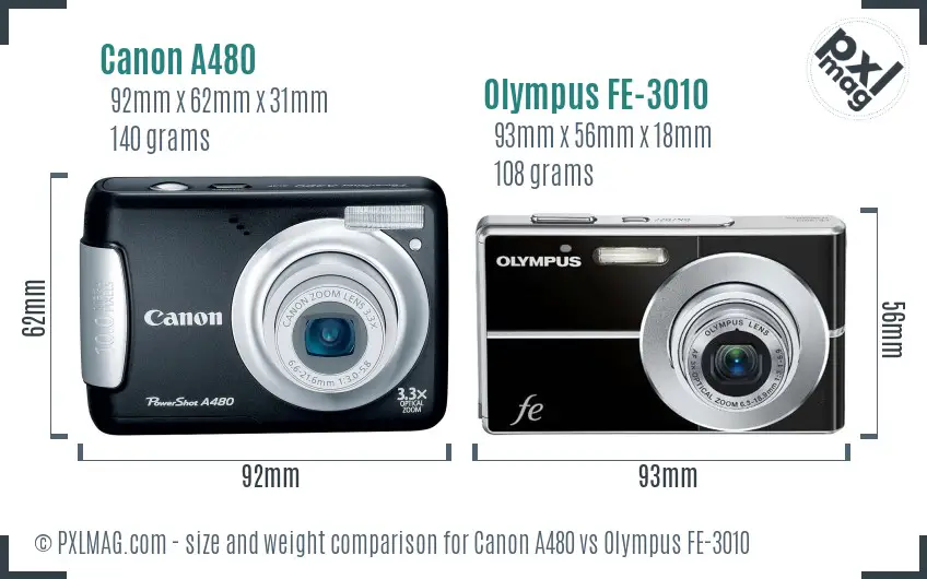 Canon A480 vs Olympus FE-3010 size comparison