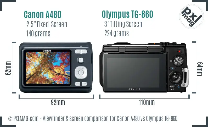 Canon A480 vs Olympus TG-860 Screen and Viewfinder comparison
