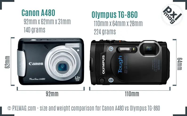 Canon A480 vs Olympus TG-860 size comparison