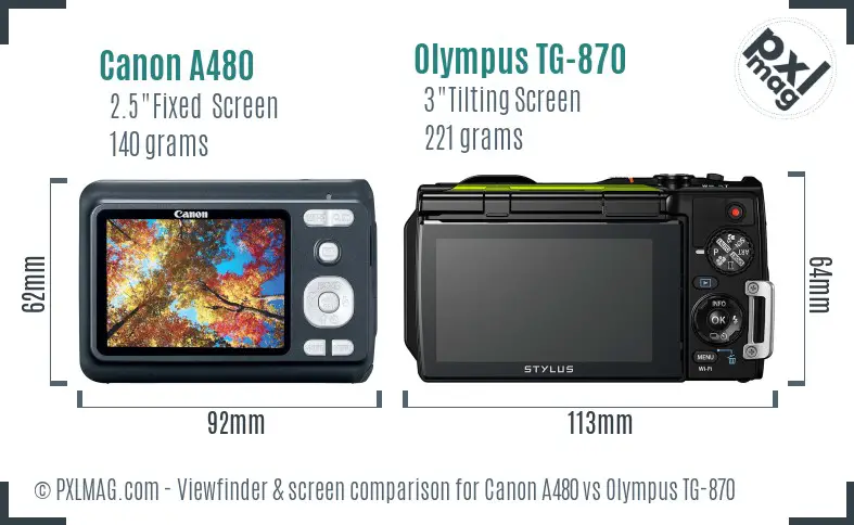 Canon A480 vs Olympus TG-870 Screen and Viewfinder comparison