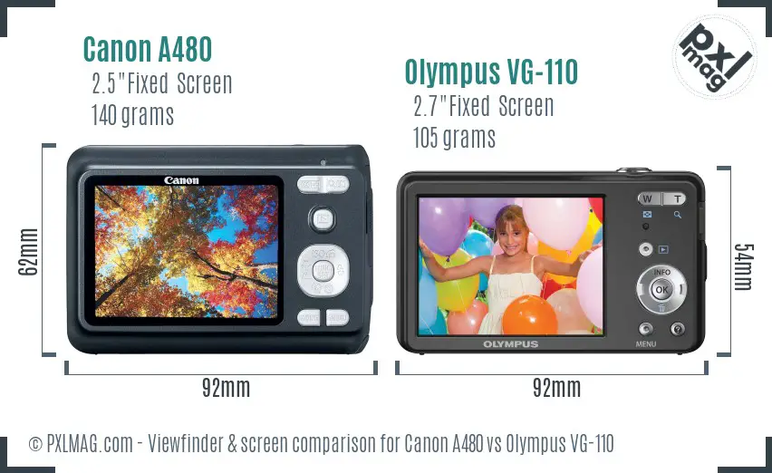 Canon A480 vs Olympus VG-110 Screen and Viewfinder comparison