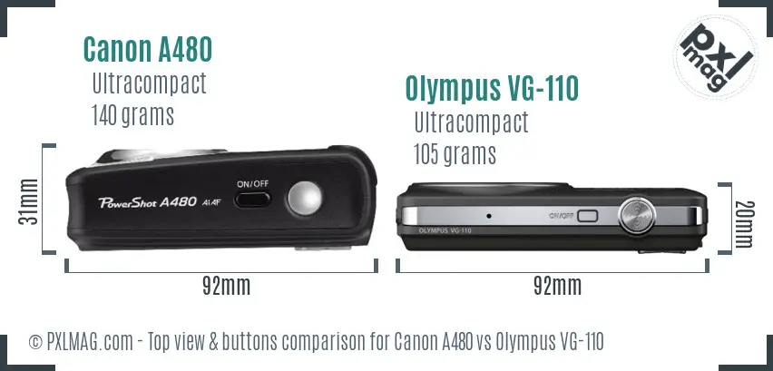 Canon A480 vs Olympus VG-110 top view buttons comparison