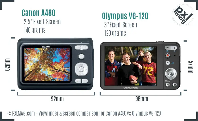 Canon A480 vs Olympus VG-120 Screen and Viewfinder comparison