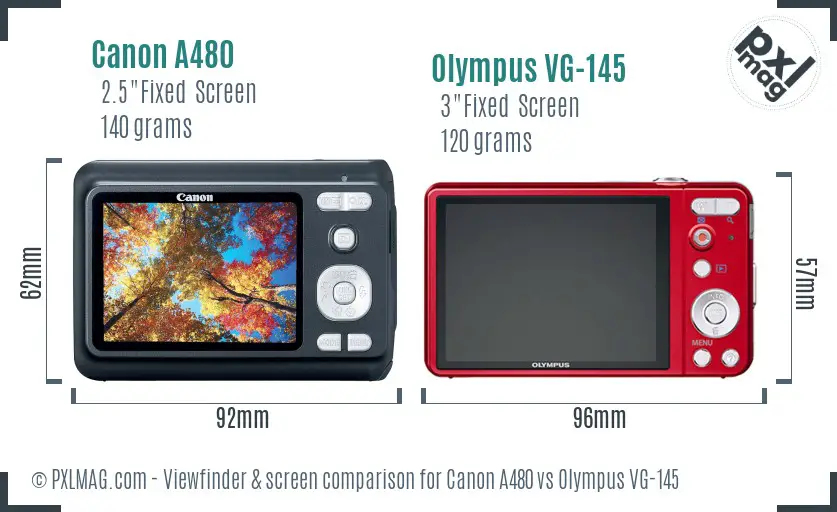 Canon A480 vs Olympus VG-145 Screen and Viewfinder comparison