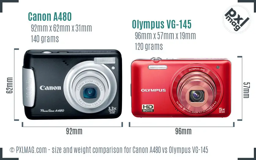 Canon A480 vs Olympus VG-145 size comparison