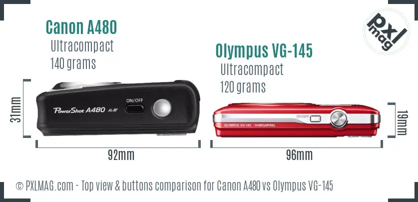 Canon A480 vs Olympus VG-145 top view buttons comparison