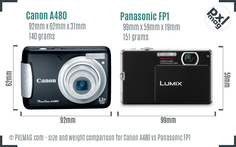 Canon A480 vs Panasonic FP1 size comparison