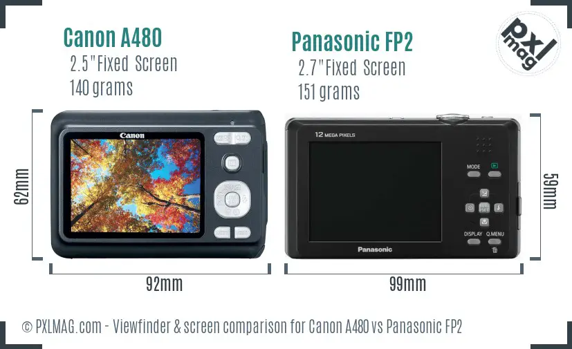 Canon A480 vs Panasonic FP2 Screen and Viewfinder comparison Canon A480 vs Panasonic FP2 Screen and Viewfinder comparison