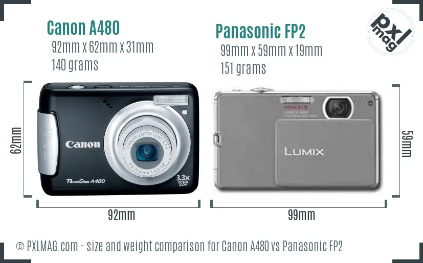 Canon A480 vs Panasonic FP2 size comparison Canon A480 vs Panasonic FP2 size comparison