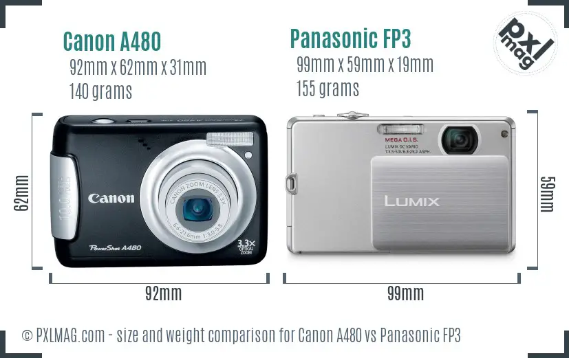 Canon A480 vs Panasonic FP3 size comparison