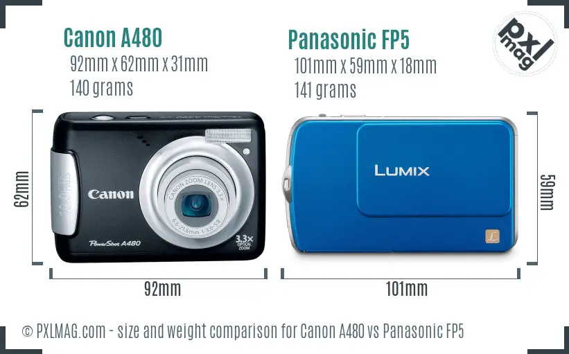 Canon A480 vs Panasonic FP5 size comparison