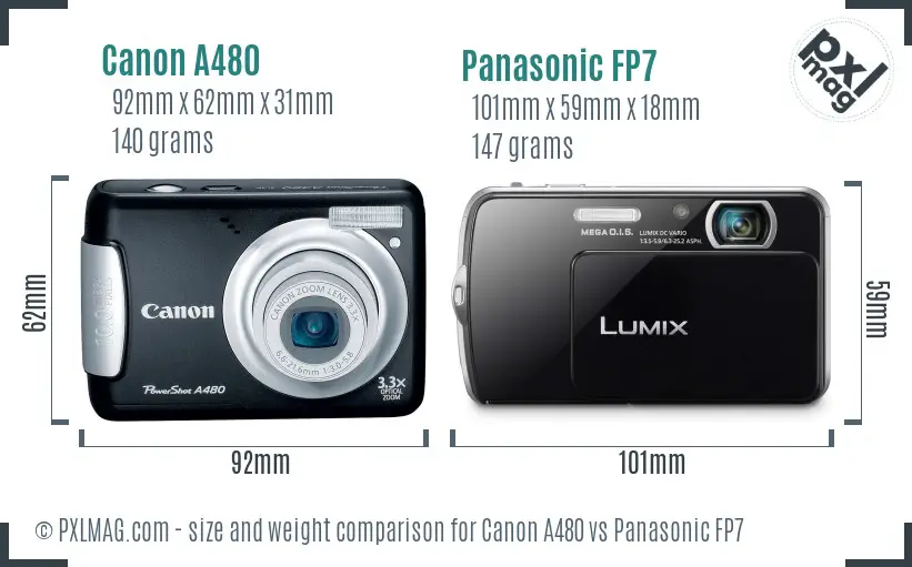 Canon A480 vs Panasonic FP7 size comparison