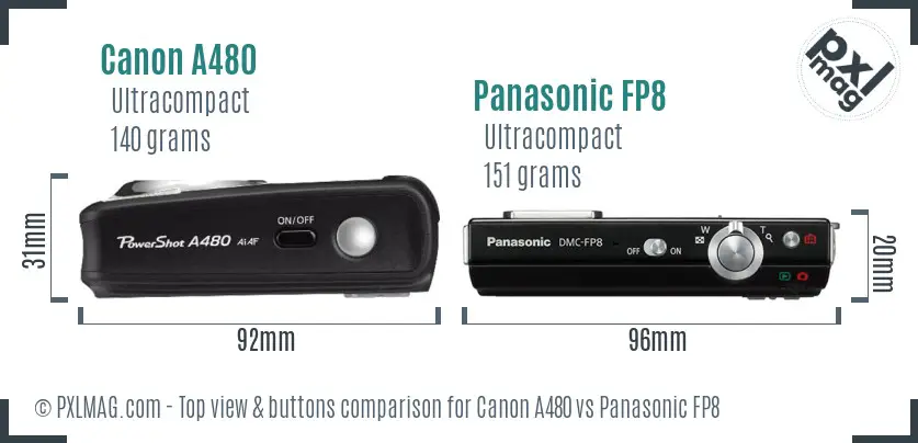 Canon A480 vs Panasonic FP8 top view buttons comparison