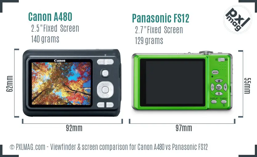 Canon A480 vs Panasonic FS12 Screen and Viewfinder comparison