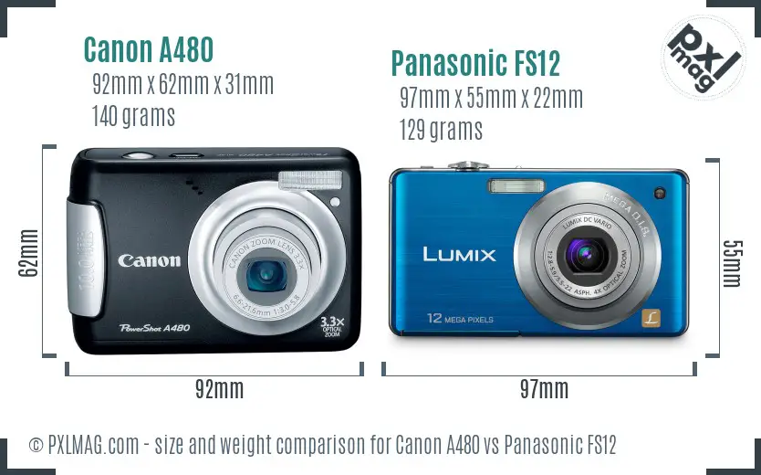 Canon A480 vs Panasonic FS12 size comparison