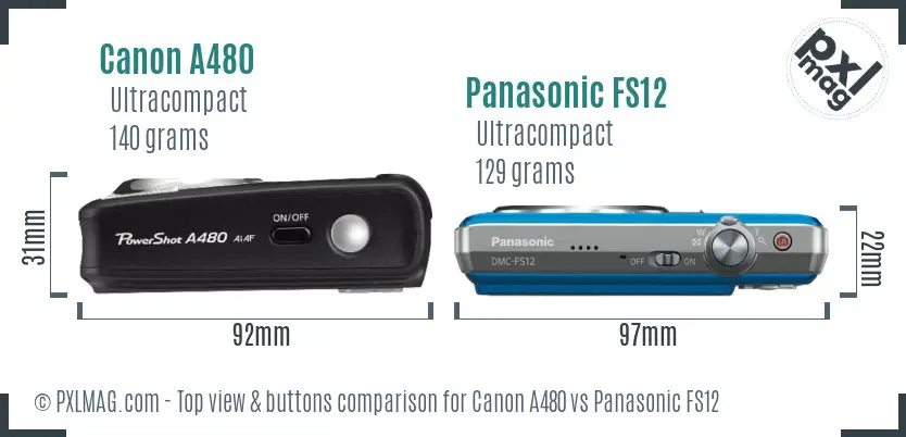 Canon A480 vs Panasonic FS12 top view buttons comparison