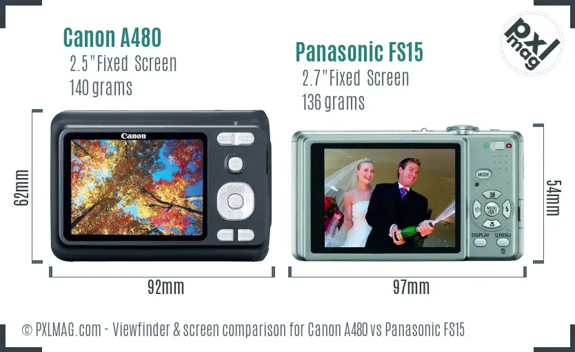 Canon A480 vs Panasonic FS15 Screen and Viewfinder comparison
