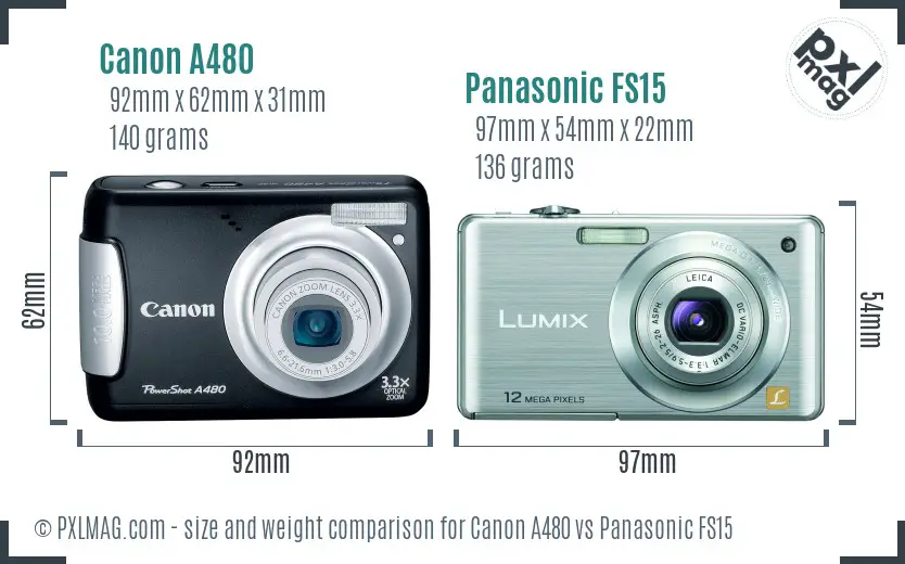 Canon A480 vs Panasonic FS15 size comparison
