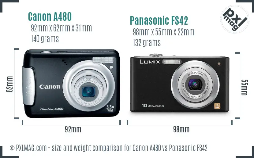 Canon A480 vs Panasonic FS42 size comparison