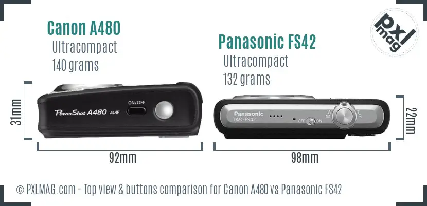 Canon A480 vs Panasonic FS42 top view buttons comparison