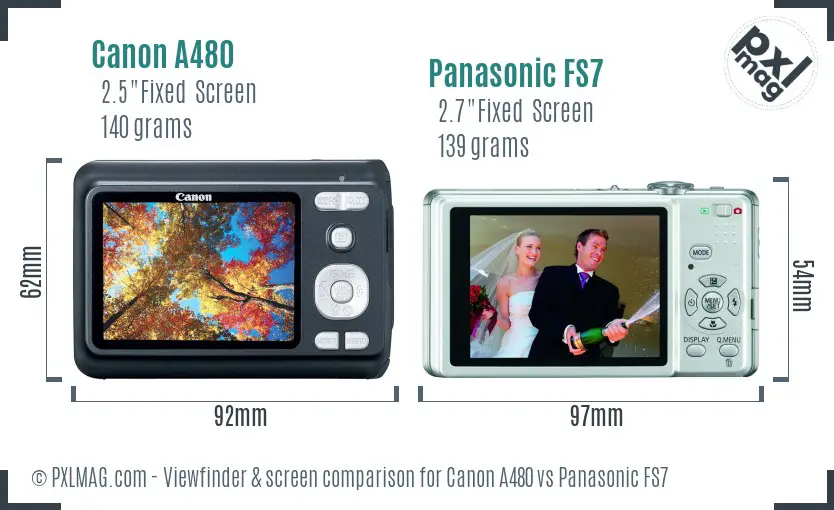 Canon A480 vs Panasonic FS7 Screen and Viewfinder comparison