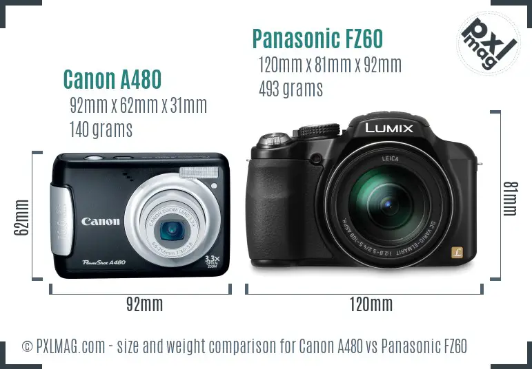Canon A480 vs Panasonic FZ60 size comparison