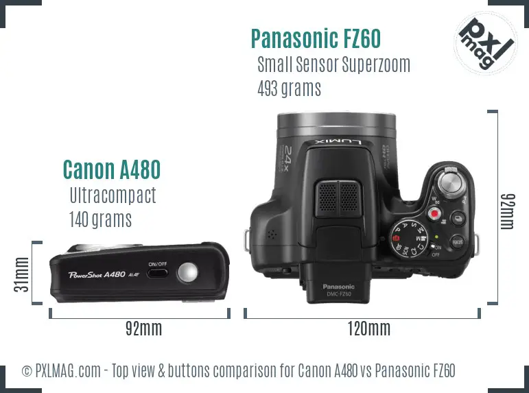 Canon A480 vs Panasonic FZ60 top view buttons comparison