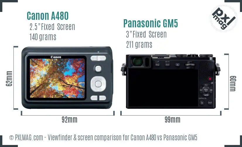 Canon A480 vs Panasonic GM5 Screen and Viewfinder comparison
