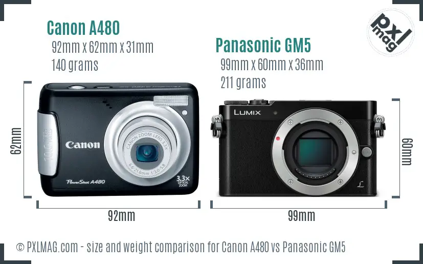Canon A480 vs Panasonic GM5 size comparison
