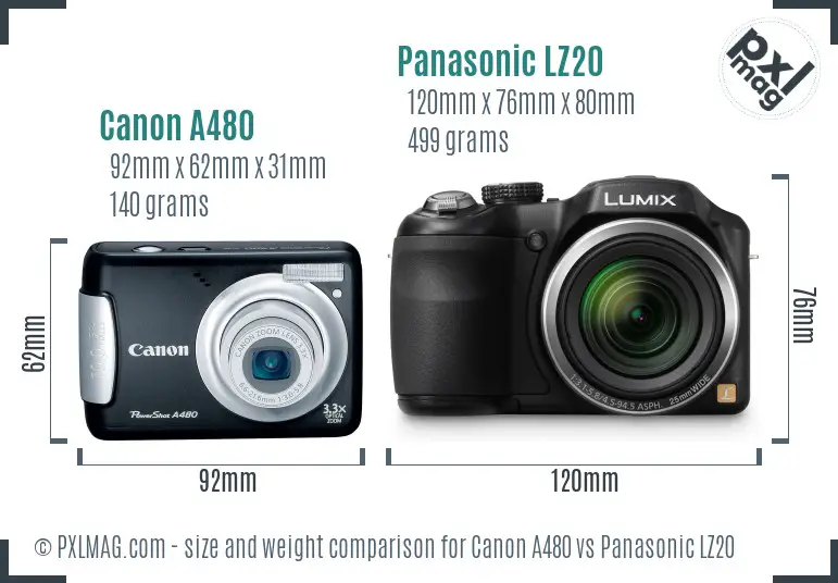 Canon A480 vs Panasonic LZ20 size comparison