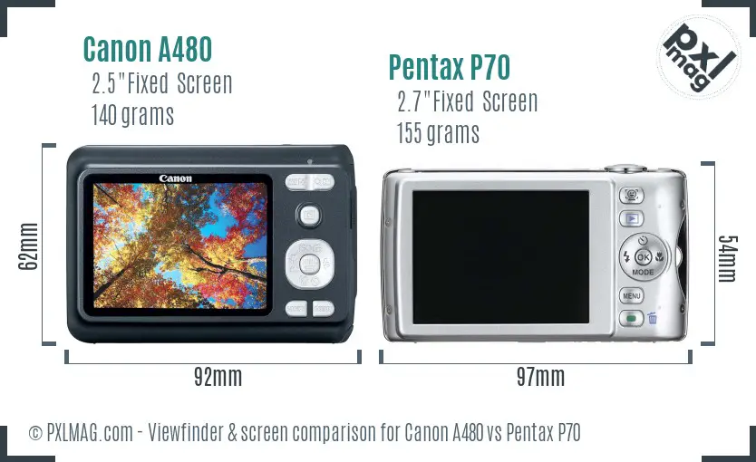 Canon A480 vs Pentax P70 Screen and Viewfinder comparison