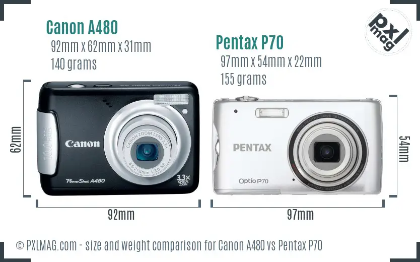 Canon A480 vs Pentax P70 size comparison