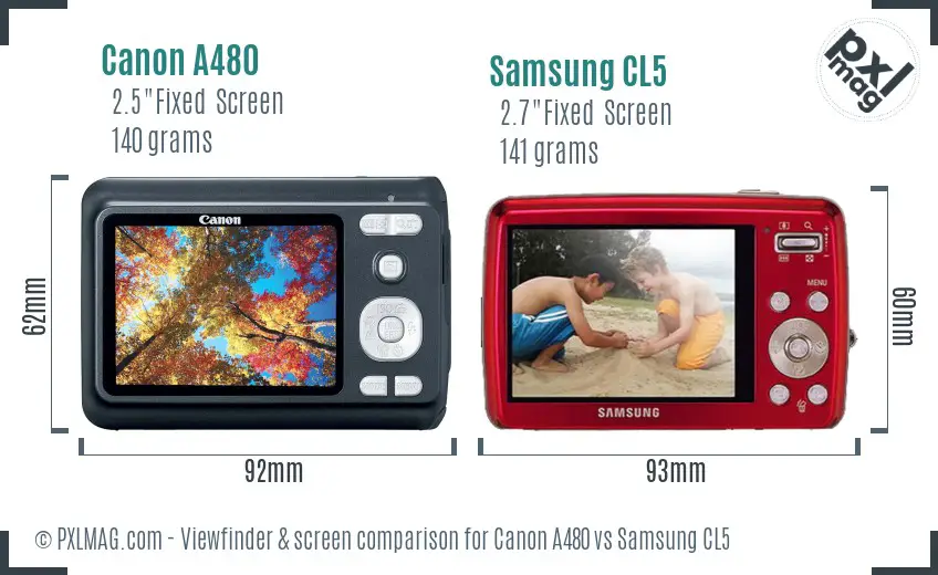 Canon A480 vs Samsung CL5 Screen and Viewfinder comparison Canon A480 vs Samsung CL5 Screen and Viewfinder comparison