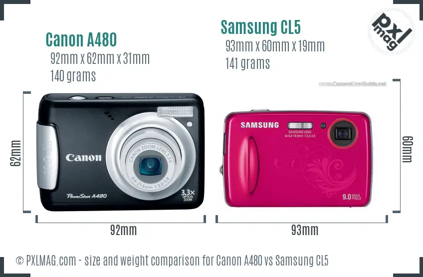 Canon A480 vs Samsung CL5 size comparison Canon A480 vs Samsung CL5 size comparison