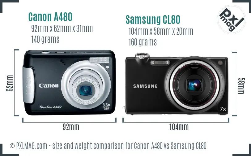 Canon A480 vs Samsung CL80 size comparison