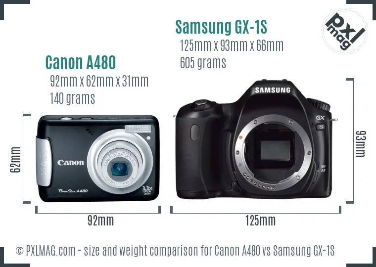 Canon A480 vs Samsung GX-1S size comparison