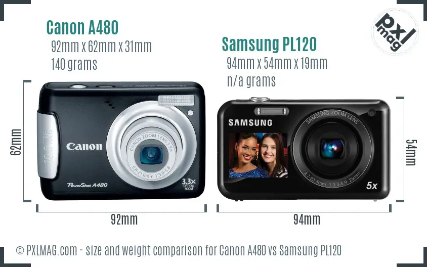 Canon A480 vs Samsung PL120 size comparison