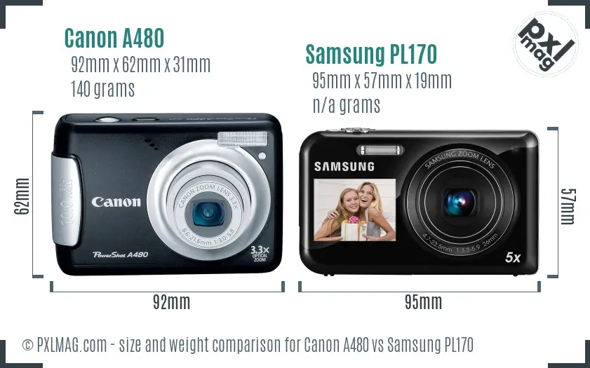 Canon A480 vs Samsung PL170 size comparison
