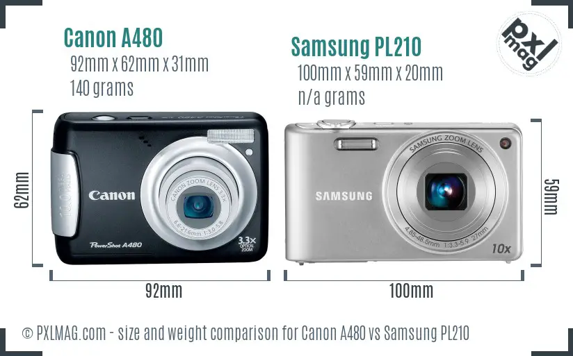 Canon A480 vs Samsung PL210 size comparison