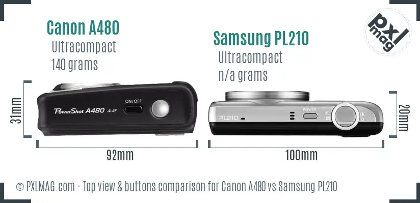 Canon A480 vs Samsung PL210 top view buttons comparison