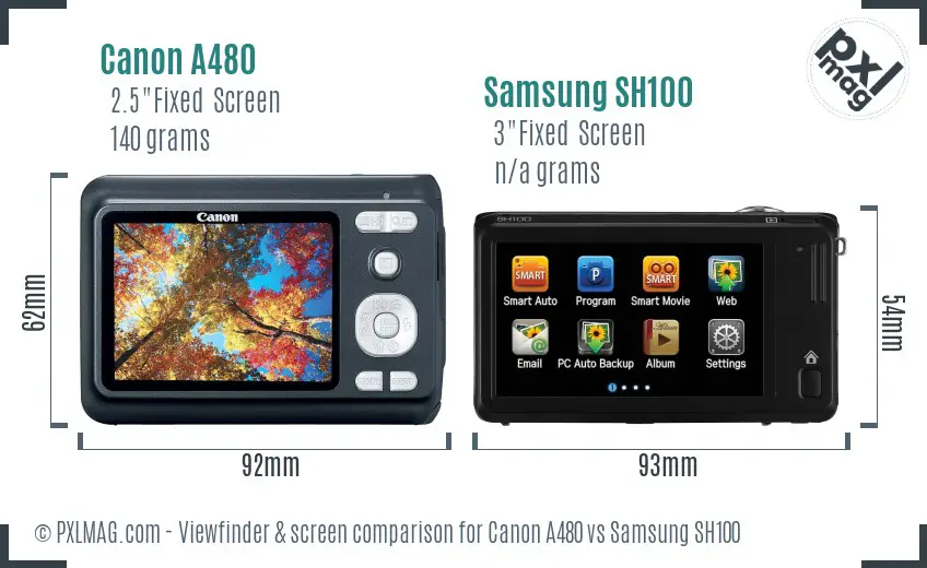 Canon A480 vs Samsung SH100 Screen and Viewfinder comparison