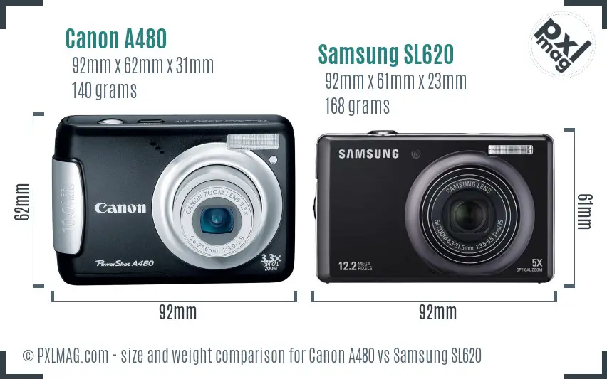 Canon A480 vs Samsung SL620 size comparison